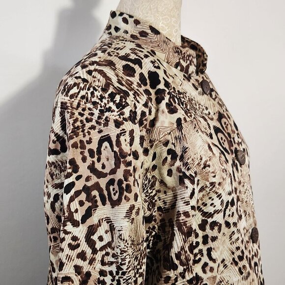Chico's Size 2/12-14 Leopard Print Button Down Mandarin Collar Lined Jacket - Picture 7 of 14